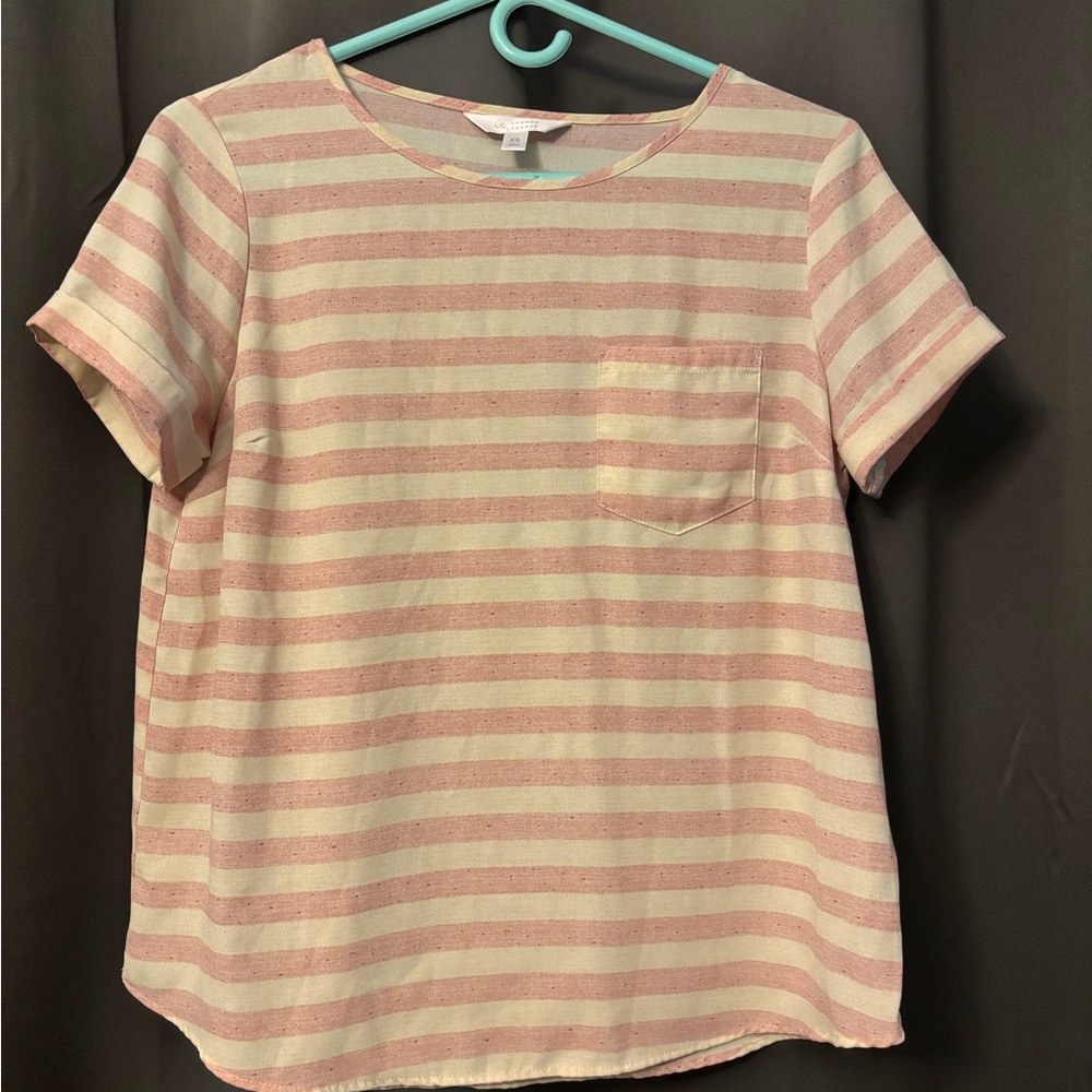 LC Lauren Conrad Pink and White Cuffed Sleeve Boxy Tee